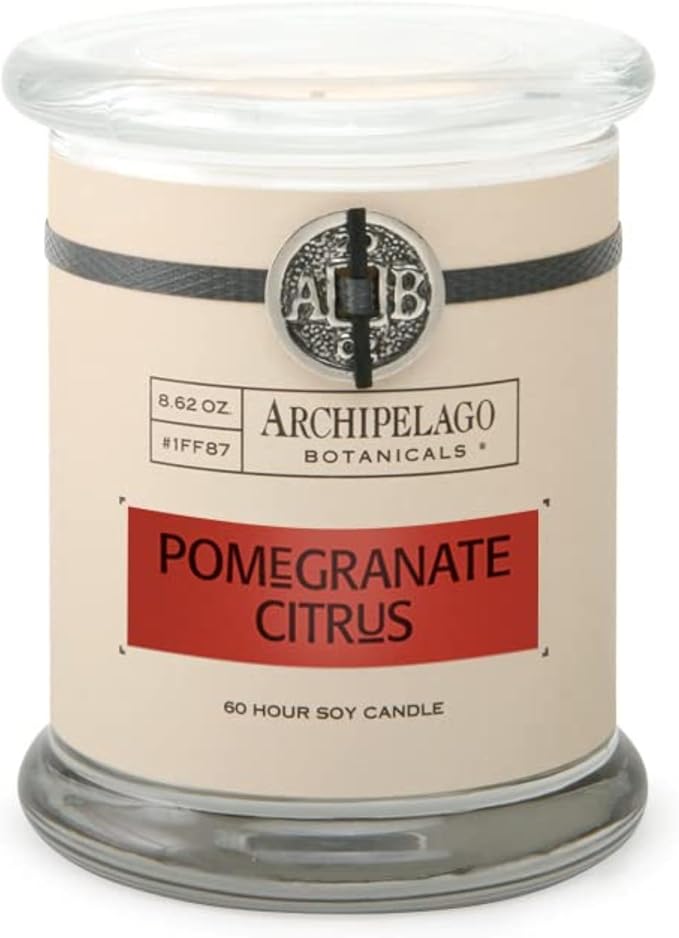 Archipelago Botanicals Pomegranate Citrus Soy Candle – 8.6 oz, Hand-Poured Premium Wax, Glass Jar, Burns Approx. 60 Hours, 4.5-Inch Scented Candle for Home - Bloomnest
