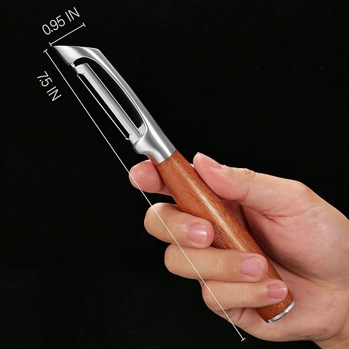 Premium I Type 304 Stainless Steel Multifunctional Kitchen Peeler Real Wood Handle Ultra Sharp Blade Vegetable Potato Apple(Aosuan) - Bloomnest