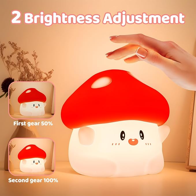Mushroom Night Light,LED Cute Silicone Squishy Lamp Rechargeable Nursery Nightlight with 2 Level Dimmable Bedside Touch Lamp for Bedroom Kids Room Mushroom Decor Gifts - Bloomnest