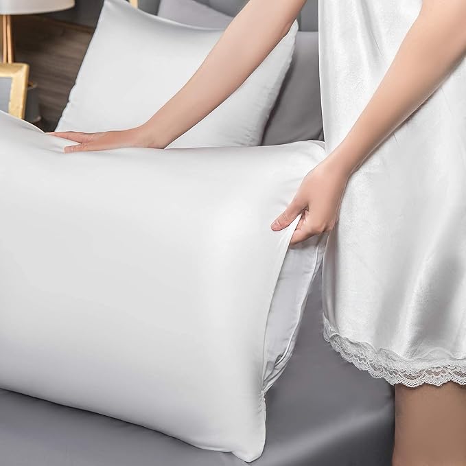 Mulberry Silk Pillowcase for Hair and Skin,King Size Cooling Silk Pillow Case with Hidden Zipper,Allergen Proof Dual Sides Soft Breathable Smooth Silk Pillow Cover for Women(King,White) - Bloomnest