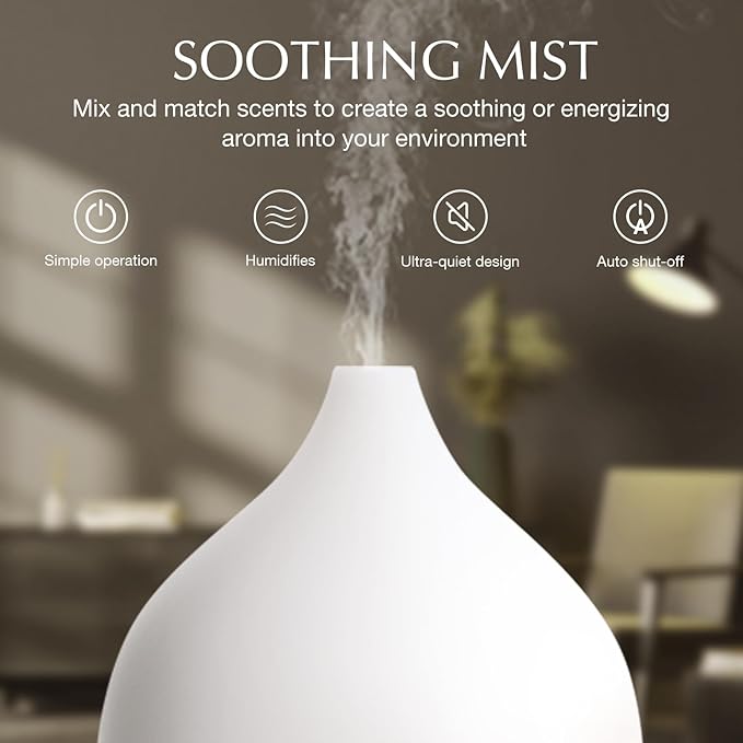 SALKING Essential Oil Diffuser, 100ml Small Aromatherapy Diffuser for Essential Oils, Auto Shut-Off Ultrasonic Diffusers, Cool Mist Humidifier with Warm White Lights, for Office Home (White) - Bloomnest