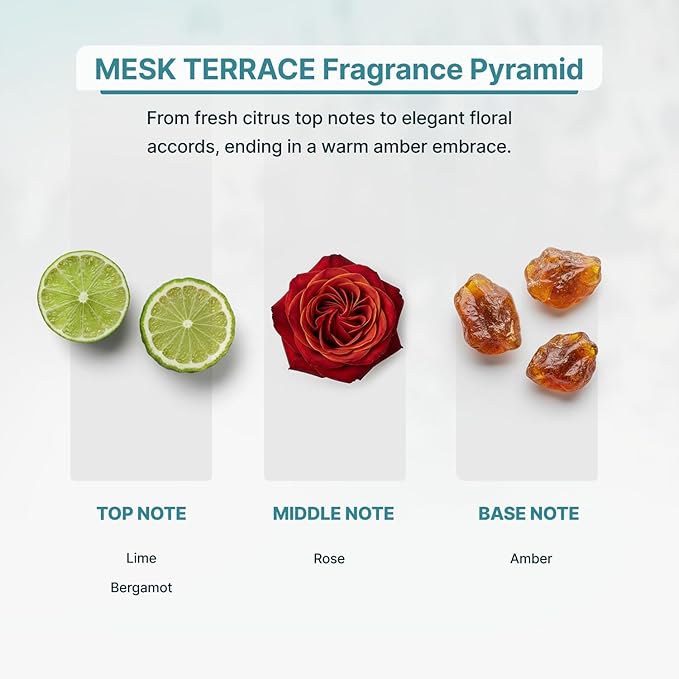 MESK Terrace Luxury Essential Oil for Diffusers - Floral Citrus Aromatherapy with Lime, Rose & Amber - Elegant Scent for a Refined Home ZoneScent