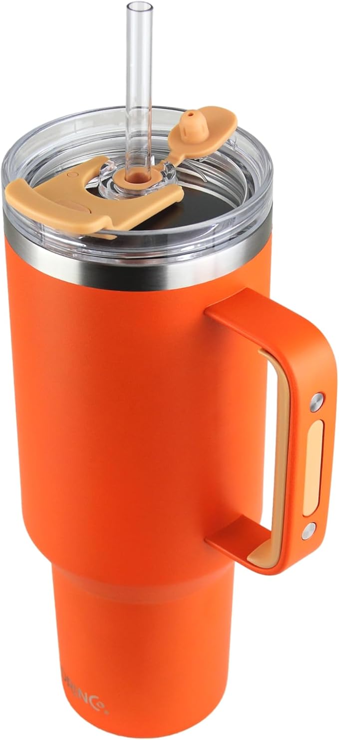Drinco 40oz 30 oz Tumbler with Handle, Straw Lid, Insulated Stainless Steel Travel Mug Water Bottle Ice Coffee Cup For Cold and Hot, BigSur (40oz Pumpkin) - Bloomnest