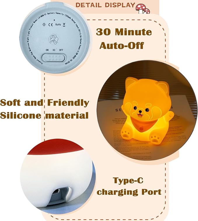 Red Panda Night Light with Squishy Soft Silicone, RGB Flashing Color, Dimmable Rechargeable Portable Touch Red Panda Gifts Decor for Girls Boys - Bloomnest