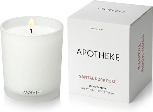 Apotheke Signature Scented Candles for Home, Santal Rock Rose - 10.5 oz - Soy Wax, Non Toxic, Large Jar White - Luxury Candle Gifts for Women & Men - Sandalwood, Rose, Musk, and Leather - Bloomnest