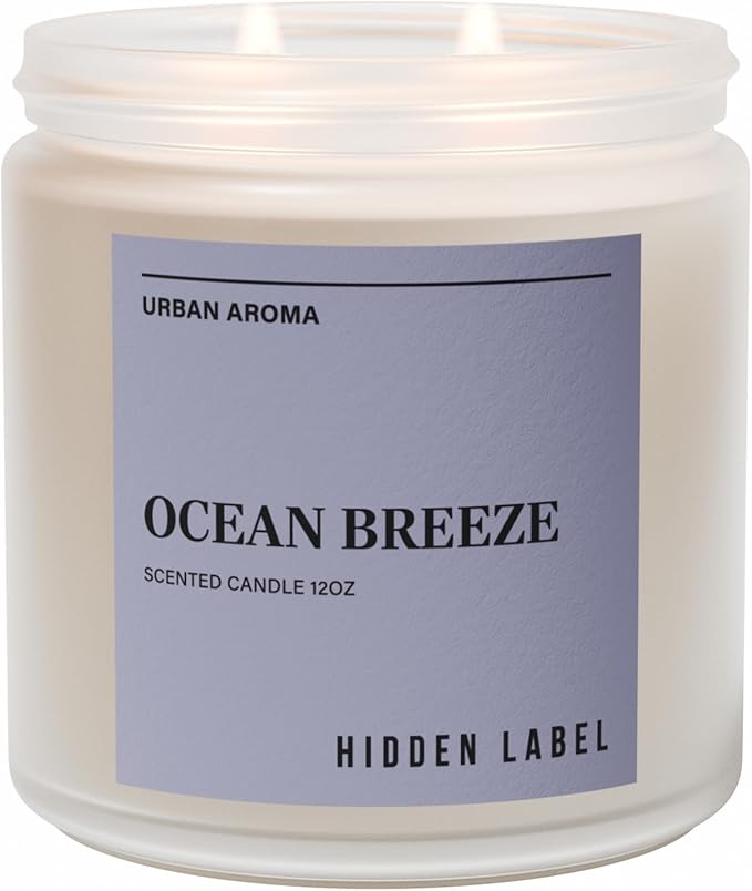 Hidden Label Ocean Breeze Scented Candle, 12oz 2 Wick Natural Soy Non Toxic Candles, Clean Burning Long Lasting Aromatherapy for Home | Gifts | Décor,Premium Scents for Relaxation & Stress Relief - Bloomnest