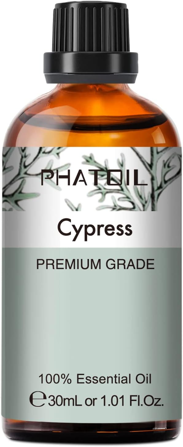 Cypress Essential Oil, 1.01Fl.Oz (30ML) PHATOIL Pure Essential Oil Singles for Aromatherapy Diffusers, Humidifiers, Great for DIY Candle and Soap Making, Gift for Friend PHATOIL