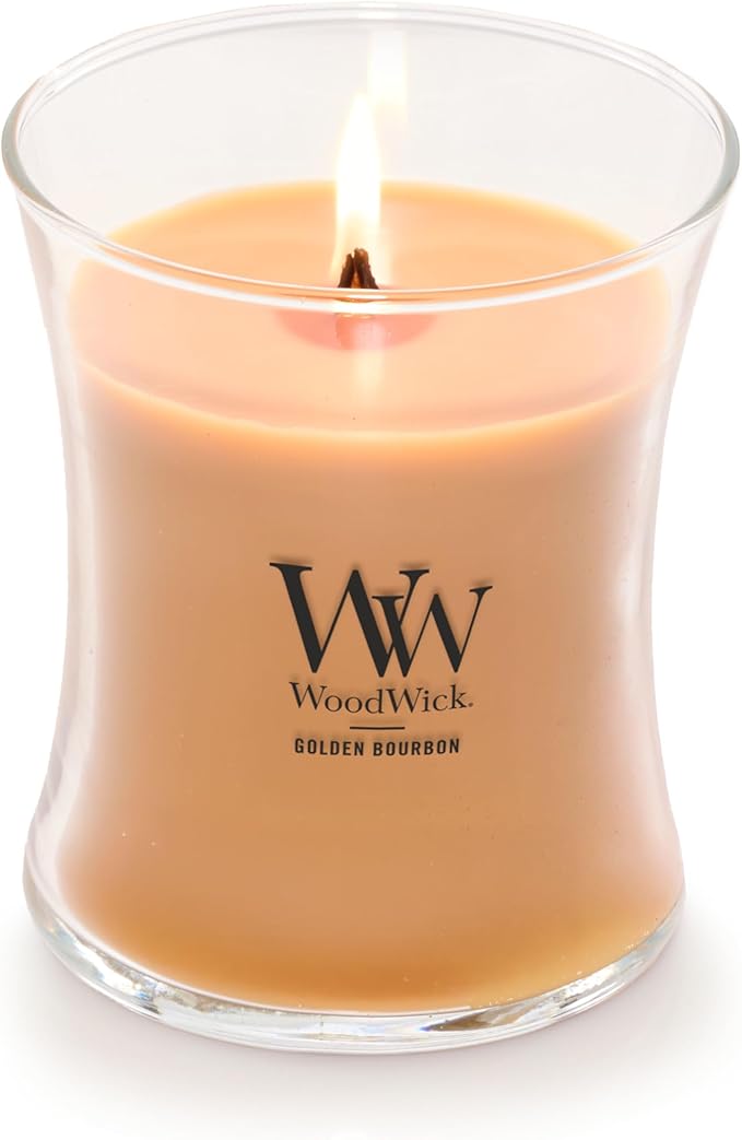 WoodWick Golden Bourbon Holiday Candle Gifts for Women and Men, 9.7 oz Medium Hourglass Candle with Crackling Wick - Bloomnest