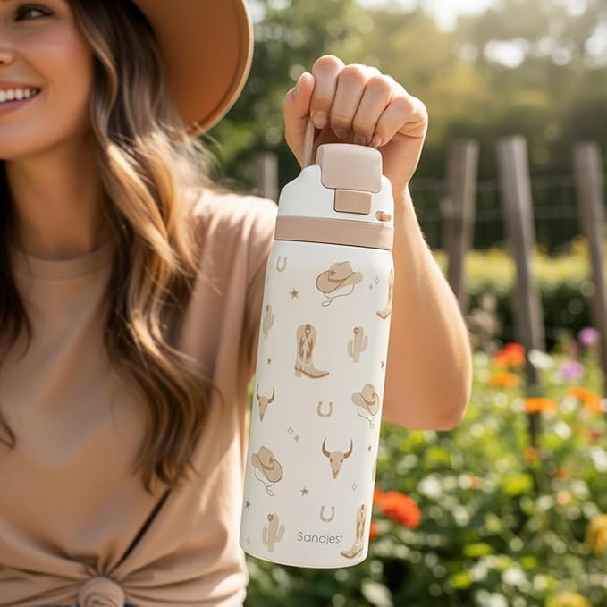 Cowgirl Insulated Stainless Steel Water Bottle with Straw for Sports and Travel, 32oz, Gifts for Women Girls Friends Teens Birthday Christmas - Bloomnest