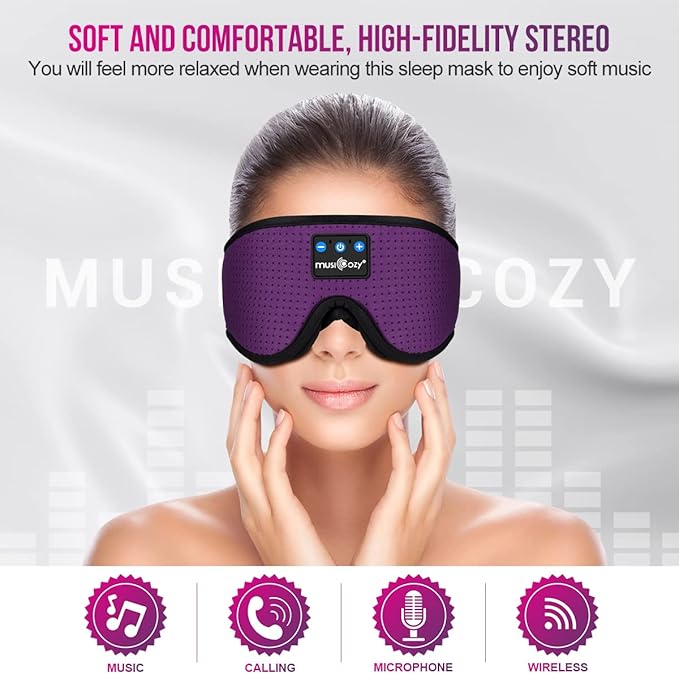 MUSICOZY 3D Bluetooth 5.4 Sleep Headphones, Breathable Wireless Music Eye Mask, Sleeping Headphones with Headband for Side Sleepers, Women, Men, Air Travel, Unique Tech Gifts - Bloomnest