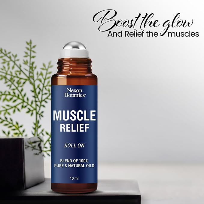 Muscle Relief Essential Oil Roll-On 10 ml - Pure Natural Blend for Sore Muscles, Aches & Recovery - Easy Roller for Athletes & Active Lifestyles - Nexon Botanics NexonBotanics