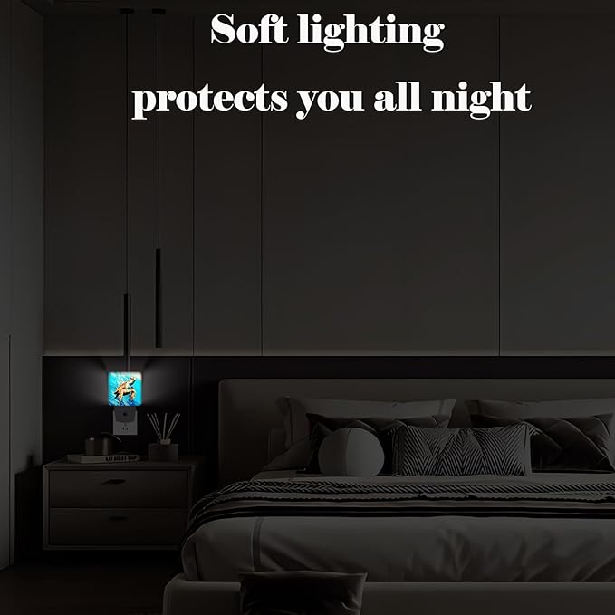 Watercolor Wild Turtle Night Light,Plug Into Wall for Boys Girls Bedroom Decorative Square Night Light Lamp 0.5w Sleep Friendly