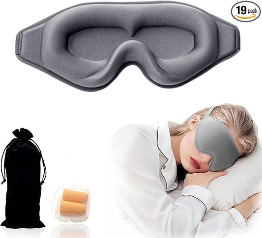 3D Contoured Sleep Eye mask Side Sleeper Men Women Zero Eye Pressure high Density Memory Foam Soft Breathable Light Blocking Night Blindfold Travel Yoga Napping Gray - Bloomnest