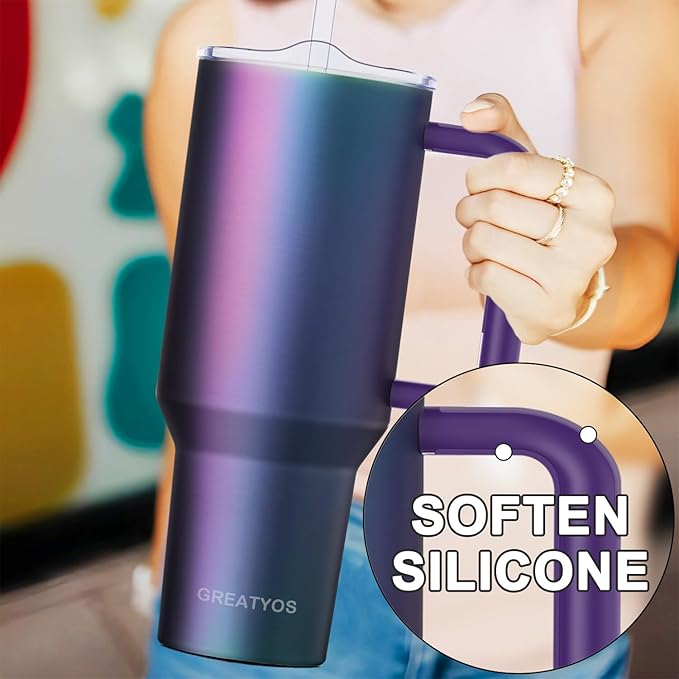 40 oz Tumbler with Handle and Straw Lid Insulated Tumblers Cups with Lids Straws Double Wall Vacuum Leak Proof Stainless Steel 40oz Tumbler Travel Mug Gifts for Men Women Him Her (Aurora) - Bloomnest