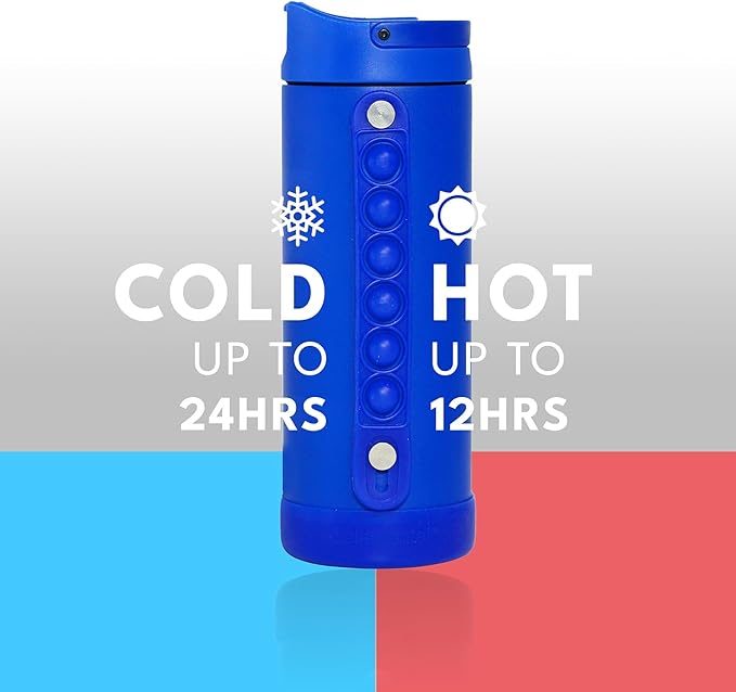 Elemental Iconic Kids Water Bottle for School - 100% Leak-Proof Insulated Water Bottles with Straw Lid & Pop-It Handle for Boys & Girls - Triple-Wall Insulated & BPA-Free, 14oz – Royal Blue - Bloomnest