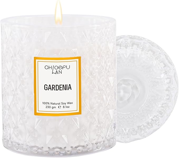 Chloefu LAN Gardenia Scented Candles for Home, Natural Soy Candle Gifts for Home Decor, Birthday Candless Gift for Women, Holiday Gifts, 8.1oz 55 Hours Burn - Bloomnest
