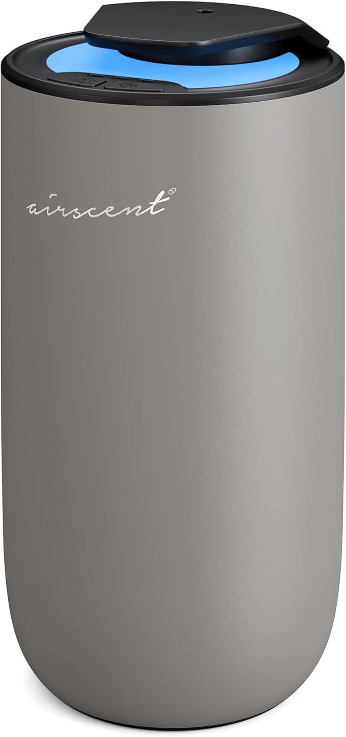 The AirScent Mini Waterless Diffuser for for Homes, Offices, Spas and Hotels - Silver Finish - Fragrance Oil Aromatherapy Diffuser for Aesthetic Scenting -15 mL Capacity - Night Light Feature - Bloomnest