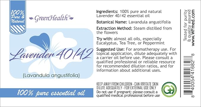 Lavender 40-42 Essential Oil – 16 fl oz (473 ml) Aluminum Bottle w/Plug Cap – 100% Pure Essential Oil – GreenHealth - Bloomnest