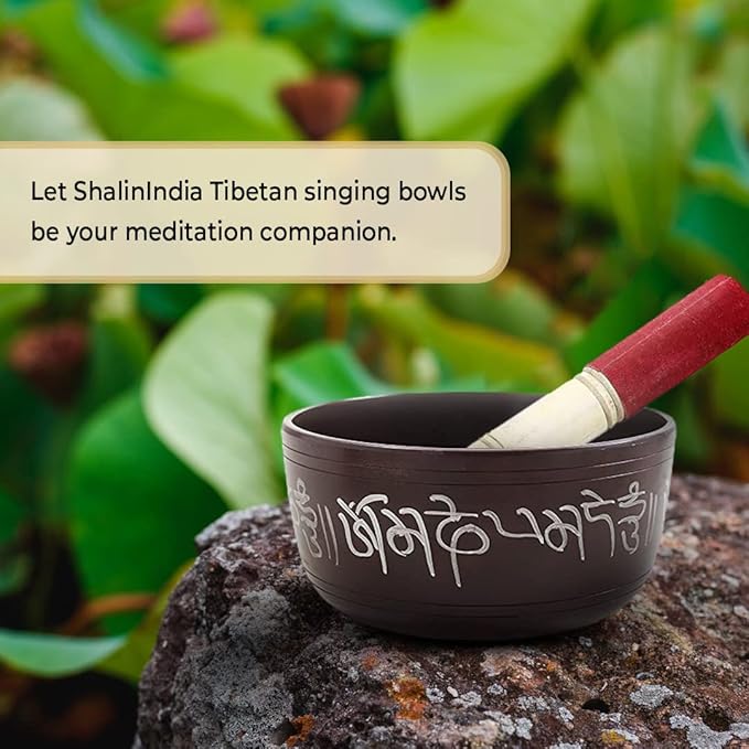 Hand Painted Metal Tibetan Singing Bowl Set - Large 7" Musical Instrument for with Wooden Stick Mallet - For Meditation Yoga and Healing - Om Mani Padme Hum Peace Gadgetbucket
