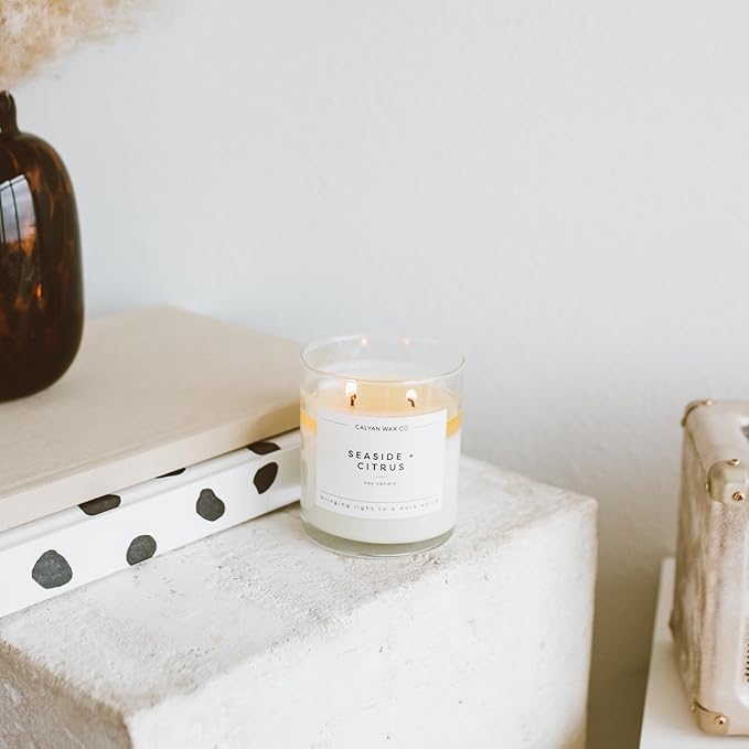 Calyan Wax Co. 2 Wick Candle, Sea Mist + Freesia Scented Candle, 37 Hour Burn Time, Aromatherapy Soy Candles, Non Toxic & Vegan Soy Wax, Glass Tumbler Scented Candles, 12.5oz - Bloomnest