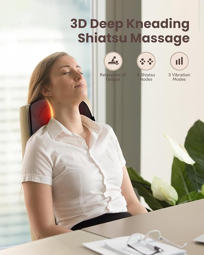 COMFIER Back Massager for Back Pain Deep Tissue 3D Shiatsu Neck Back Massager with Heat & Vibration Massager for Neck Shoulder Back Massage for Chair Heated Massage Cushion, Gifts/Presents for Mom Dad - Bloomnest