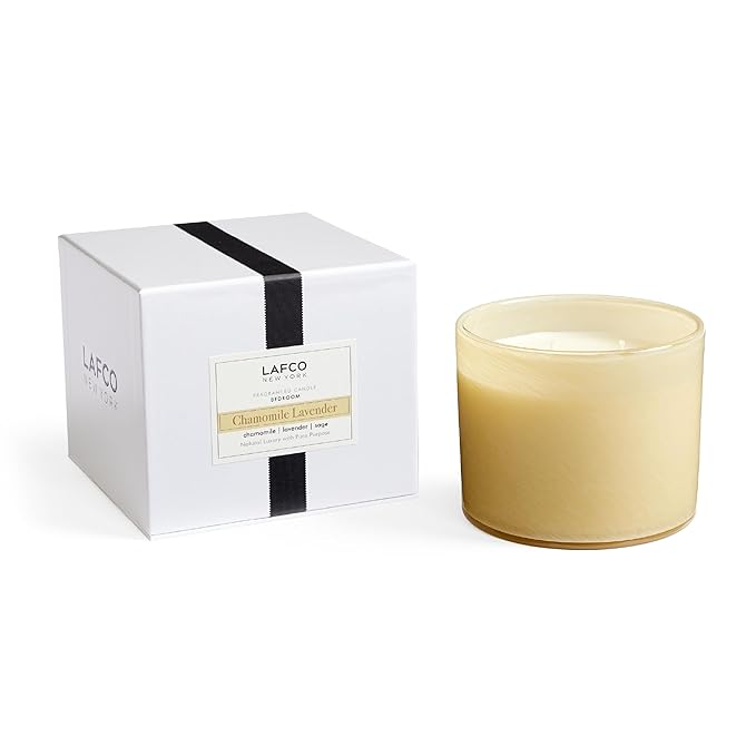 LAFCO New York 3-Wick Candle, Chamomile Lavender - 30 oz - 120-Hour Burn Time - Reusable, Hand Blown Glass Vessel - Made in The USA - Bloomnest