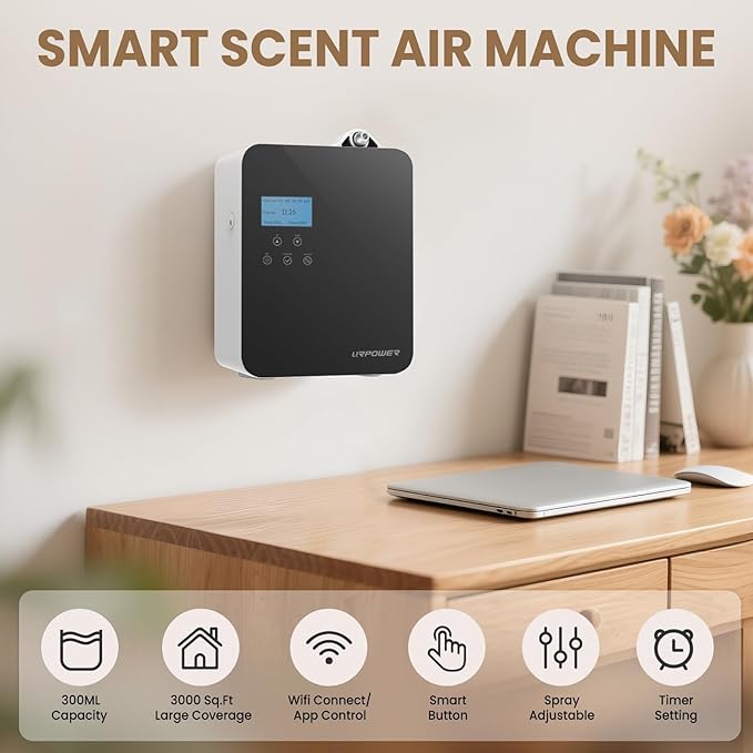 URPOWER 300ML Waterless Scent Essential Oil Diffuser - 3000 Sq.Ft Smart Scent Machine for Home & Hotel HVAC Aromatherapy Air Diffuser Oil Machine for Office (APP Control) - Bloomnest