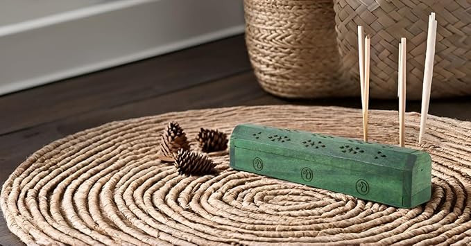 Wooden Incense Stick & Cone Burner Holder Coffin with Storage Compartment Organic Eco Friendly Ash Catcher Agarbatti Holder Rustic Style for Meditation Yoga Aromatherapy Home Fragrance Product - Bloomnest