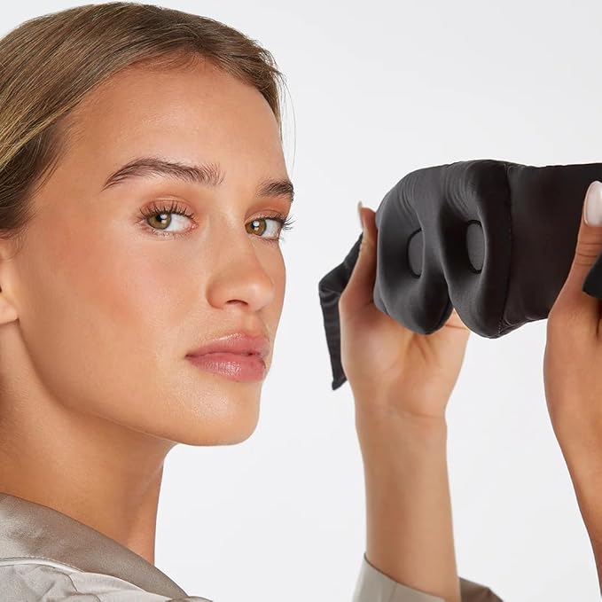 Dore & Rose Deep Sleep Mask, 100% Light Blocking Mulberry Silk Eye Mask (23 Momme) with Extra Room for Lashes, Reduces Eye Bags & Dark Circles, Adjustable Travel Sleep Mask for Men & Women (Black)