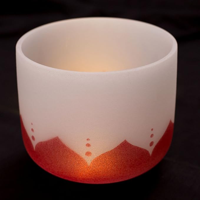 Leize Quartz Crystal Singing Bowl C Note 432 hz Root Chakra Red Lotus Design 12" Wide with Suede Striker - Bloomnest