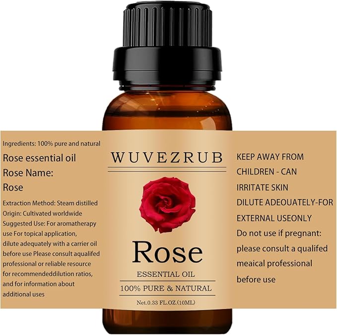 Rose Essential Oils 10ML, 100% Pure and Natural Essential Oil for Aromatherapy Diffuser - 0.33 Fl Oz/Rose WUVEZRUB