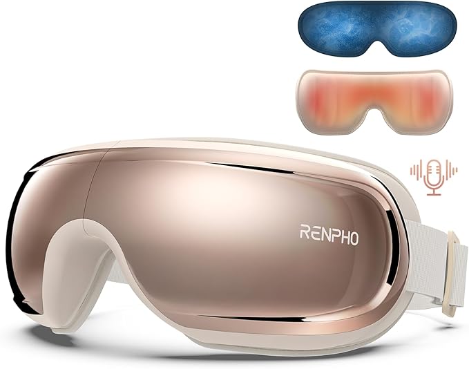 RENPHO Eyeris 3 Eye Massager with Heat and Cooling, Eye Sleep Mask with Voice Control & Ice Pack for Women/Men, FSA Eligible Items, Temple Care Device for Migraine Rosé - Bloomnest