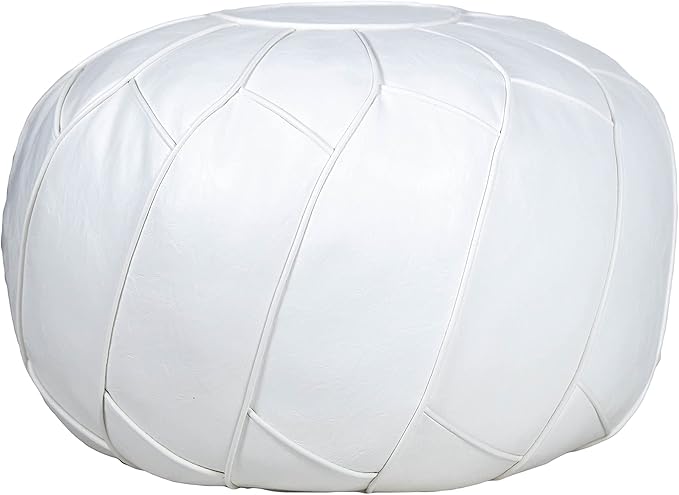 Moderner Faux Leather Pouf Unstuffed Ottoman Moroccan Footstool, Floor Footrest Cushion, Storage Solution - Natural Brown Color (White, Round) - Bloomnest