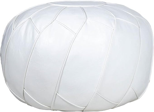 Moderner Faux Leather Pouf Unstuffed Ottoman Moroccan Footstool, Floor Footrest Cushion, Storage Solution - Natural Brown Color (White, Round) - Bloomnest