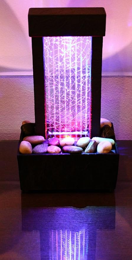 Nature's Mark 10" H Crackled Glass Light Show Tabletop Water Fountain with Natural River Rocks and Color Changing LED Lights (Corded) - Bloomnest