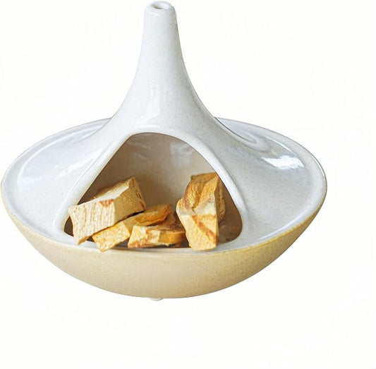 3 in 1 Incense Holder for Palo Santo Sticks Sage Bundles Cone Incense, Handcrafted Ceramic Incense Burner Holder Ash Catcher with Chimney, Smudge Bowl for Yoga Meditation Home Decor (Chimney White) GRAMSTORMAX