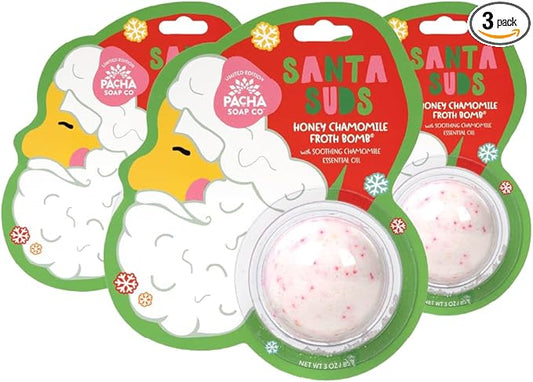 PACHA SOAP Co. Holiday Bath Bomb Card 3 Pack, Santa Suds - Scents of Honey Chamomile, Moisturizing, Naturally Derived & Handcrafted in The USA, Christmas Stocking Stuffer - Bloomnest