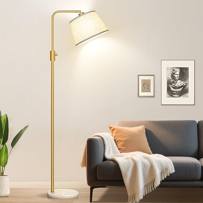 Nintiue Dimmable Gold Floor Lamp, 1000 LM LED Edison Bulb Included, Arc Floor Lamps for Living Room with Marble Base, Modern Standing Lamp Tall Lamps for Living Room Bedroom - Bloomnest