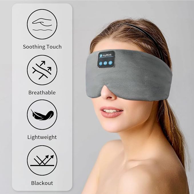 Joythink Sleep Headphones Wireless Eye Mask Kids Children Silk Wireless Headband Headphones for Sleeping with Adjustable Speaker Wireless Earbuds Side Sleeper Travel Meditation Music Mask Grey - Bloomnest