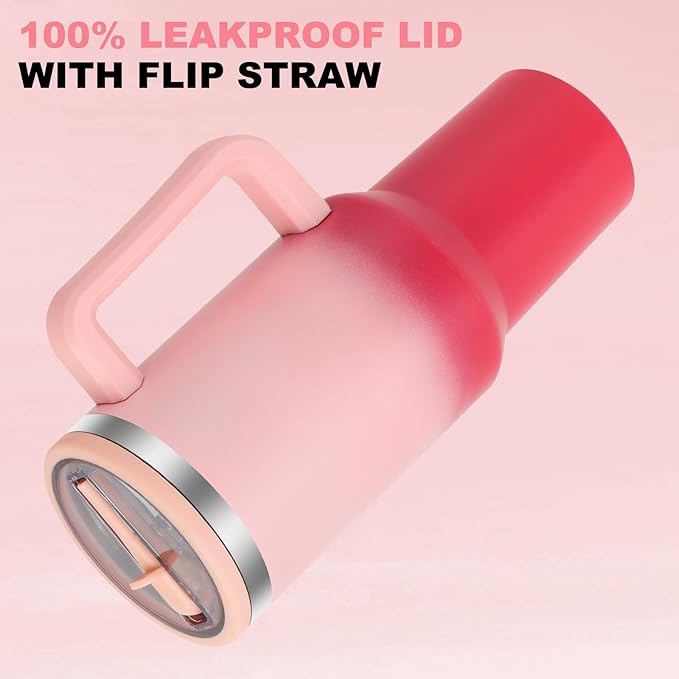 40 oz Tumbler with Handle and Flip Straw Lid, Vacuum Insulated Leak Proof Double Walled Stainless Steel Travel Mug Tumblers, Maintains Cold Ice and Heat for Hours(Pink Gradient) - Bloomnest