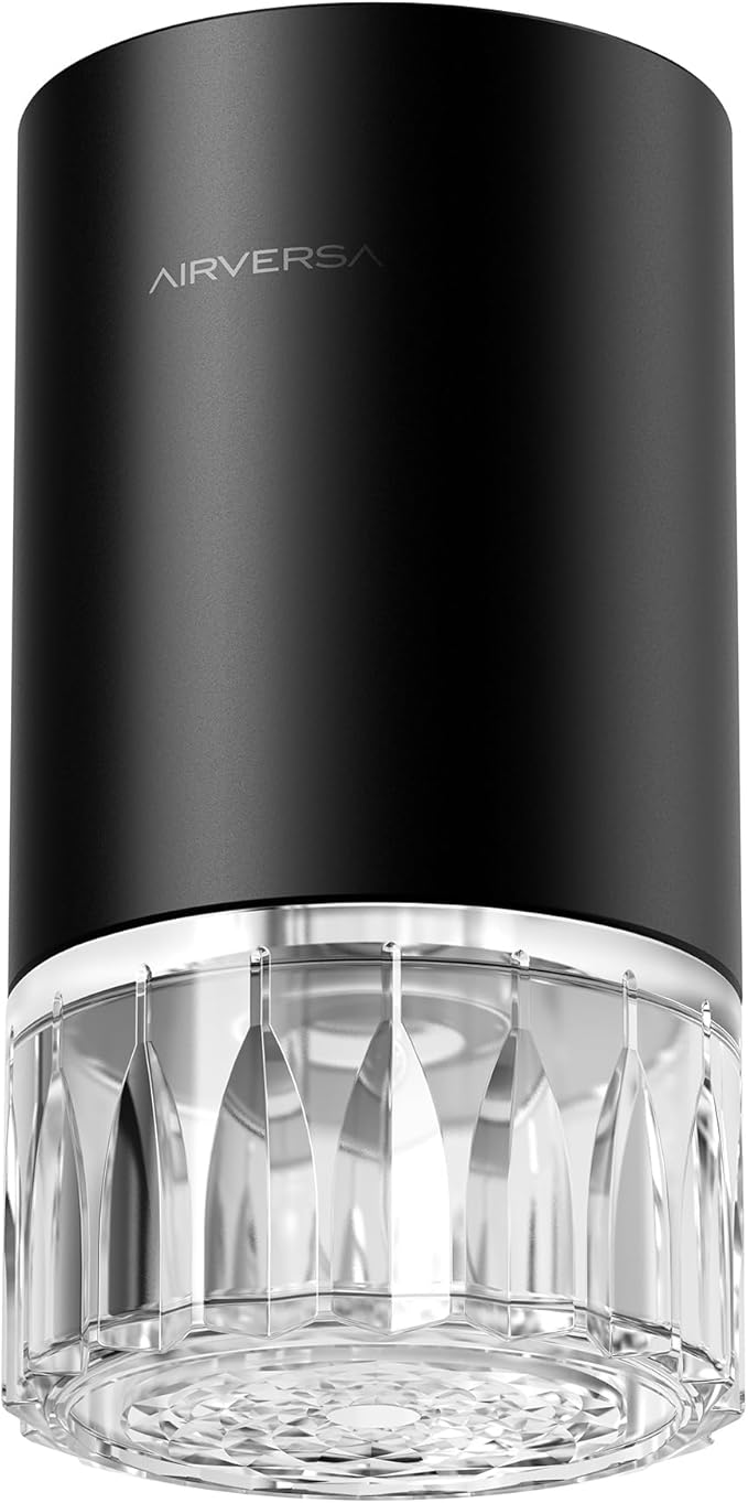Airversa Waterless Essential Oil Diffuser for Home Room Desk Car Air Freshener Diffuser, Up to 600 sq ft, Battery Operated, Mist Level and Timer Settings, 100mL Capacity, Cold Air, RD1 Black - Bloomnest