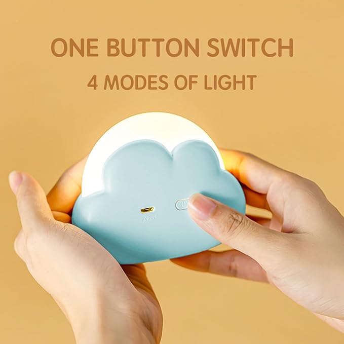 Portable LED Night Light, Cute Cloud Mini Desk Lamp with 4 Working Modes, Rechargeable Kids Night Light for Camping, Bedside Lamp for Bedroom Nightlights [with Wrist Strap] [with USB Cable] - Bloomnest