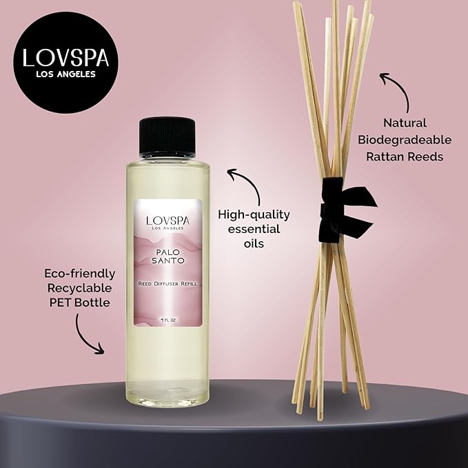 LOVSPA Palo Santo Diffuser Oil - Luxury Essential Oils for Diffuser Refill & Air Freshener Room Spray - Long-Lasting & Natural Home Fragrance, Scented Oil for Diffusers, USA Made, 4oz - Bloomnest