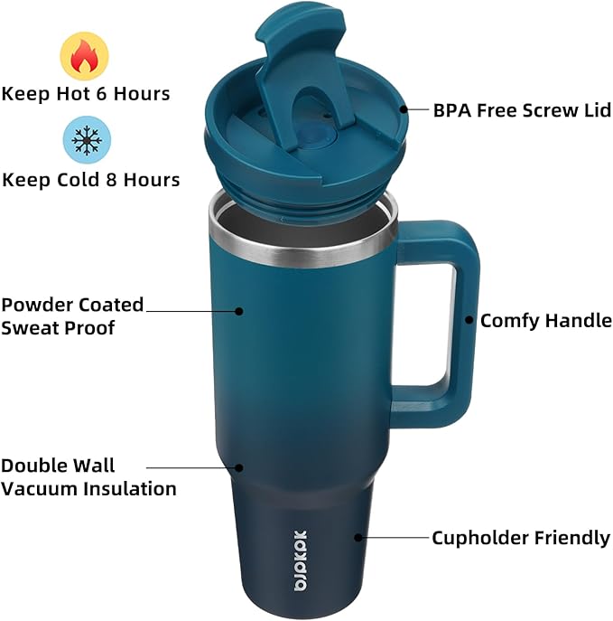 BJPKPK 40 oz Tumbler With Handle Insulated Tumblers With Lid And Straw Stainless Steel Thermal Cup,Indigo Black - Bloomnest