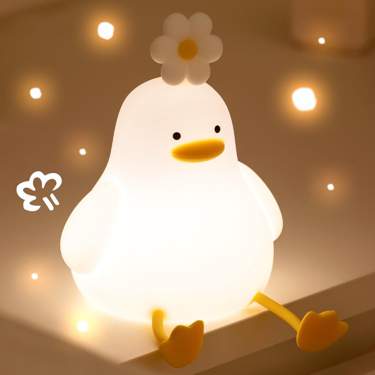 Cute Duck Night Light for Baby, Kids, Toddler, Ambient Nursery Nightlight, Soothing Lamp 3 Level Dimmable, Sleeping Accompanion for Bedroom Bedside, Rechargeable Battery, 30 Min Timer Off