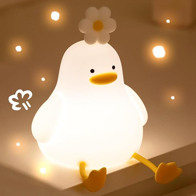 Cute Duck Night Light for Baby, Kids, Toddler, Ambient Nursery Nightlight, Soothing Lamp 3 Level Dimmable, Sleeping Accompanion for Bedroom Bedside, Rechargeable Battery, 30 Min Timer Off - Bloomnest