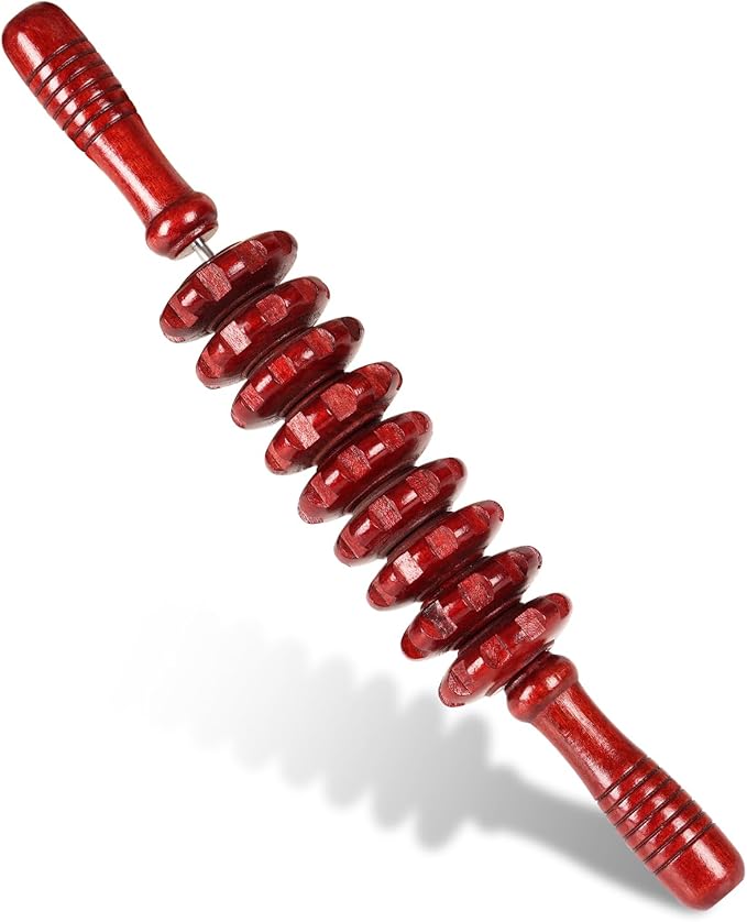 Liitrton Manual Wooden Fascia Massage Roller Trigger Points for Release Cellulite Sore Muscle Blasting (Red) - Bloomnest
