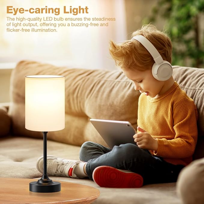 Fenmzee Touch Nightstand Bedroom Lamp - 3 Way Dimmable Bedside Lamp, Small Table Lamp Linen Lampshade for Office Desk, LED Bulb Included - Bloomnest