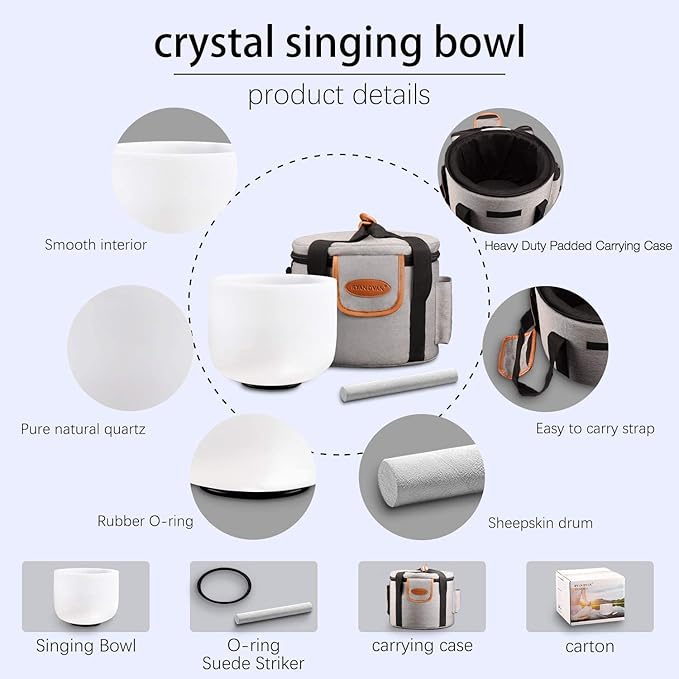 Ryan Dvan 12 Inch C Note Frosted Root Chakra Crystal Singing Bowl with Free Padded Carrying Case and Suede Striker & O-Ring RyanDvan