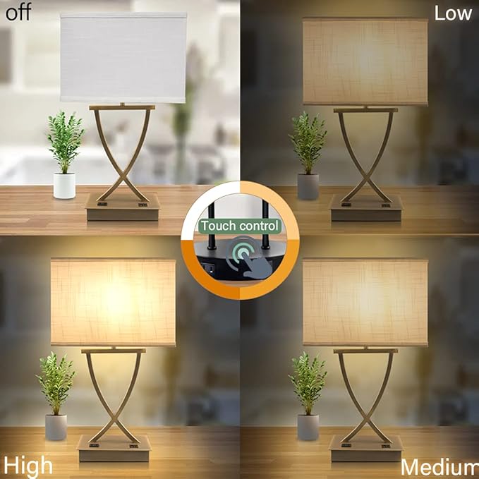 3-Way Dimmable Touch Control Medium Table Lamp with Type C/USB Charging Port and 1 AC Outlet White Shade 21.38" Bedside Nightstand Lamp for Bedroom Living Room Office and Hotel Bulb Included - Bloomnest